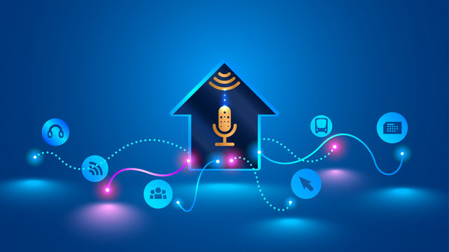 Smart Home Recognizes Voice Commands And Manages Smart Devices. Voice Control Of Your Smart Home. Smart Speaker Controls The Internet Of Things In Your House. Future Concept, VECTOR