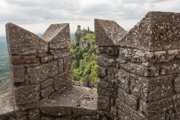 Fototapeta na wymiar Republic of San Marino. Walk between ancient castles and defensive towers