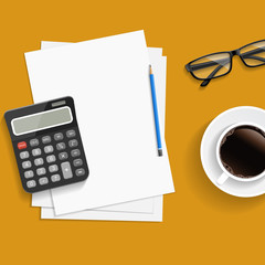 Calculator and office supplies. Vector.