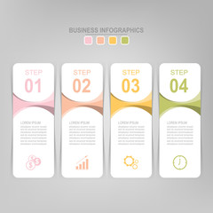 Infographic template of four steps on squares, tag banner, work sheet, flat design of business icon, vector
