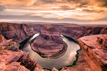 Sunset at Horseshoe Bend - Grand Canyon with Colorado River - Located in Page, Arizona - United...