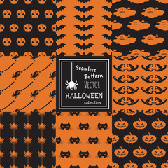Seamless vector pattern happy Halloween collection set
