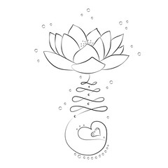 Vector ornamental Lotus flower, ethnic art, patterned Indian paisley. Hand drawn illustration. Invitation element. Tattoo, astrology, alchemy, boho and magic symbol