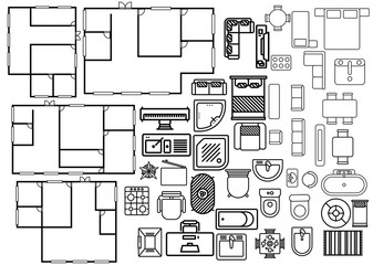 Concept of Architecture plan with furniture in top view 