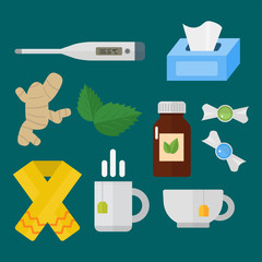 Influenza and cold themed design elements in trendy flat design health medical disease vector