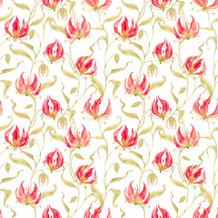 Watercolor vector gloriosa rothschildiana pattern