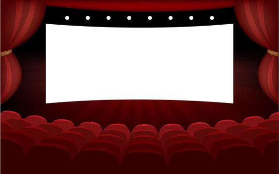 Concept of cinema hall with big white screen 