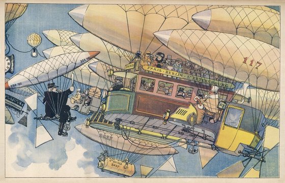Futuristic air transport  with a traffic policeman. Date: 1901