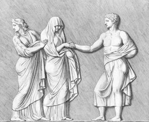 Fototapeta na wymiar Encouraging the timid bride - Ancient Rome