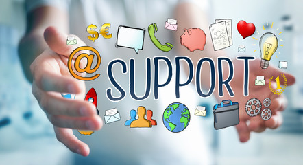 Businessman using hand-drawn support text presentation