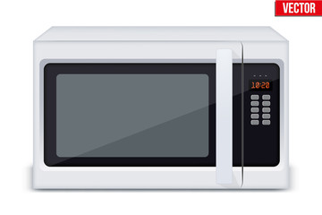 Original Classic Microwave Oven. Sample model for Electronic Kitchen appliance. Vector Illustration isolated on white background.
