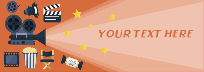 Concept of Flat Cinema banner with isolated objects