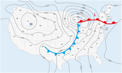 Imaginary weather map of the United States of America - obrazy, fototapety, plakaty