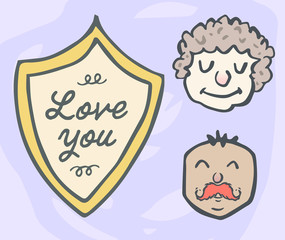 Vector icon set of fathers day greeting card against white background