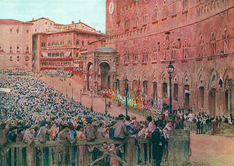 Italy - Siena Palio 1913. Date: 1913 - obrazy, fototapety, plakaty