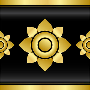Traditional ornament thai style pattern on black background with gold border