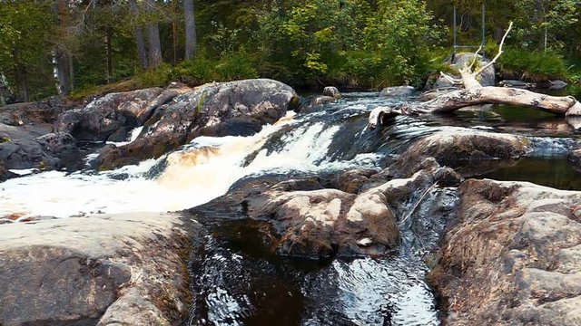 Waterfall Near Ruskeala Marble Canyon, Karelia, Russia