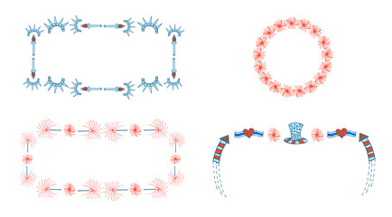 Vector icon set of various floral frames against white background