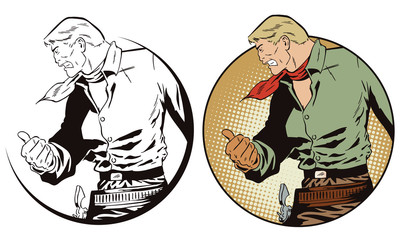 Casual cowboy pointing. Stock illustration.