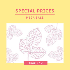 Special price sale brochure card with leaf on yellow background