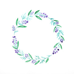 Hand drawing flowers  in watercolor style on white paper background, Sketch of flowers wreath with copy space for texting, greeting card
