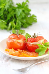 Tomatoes stuffed with meat, rice and vegetables