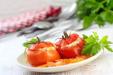 Tomatoes stuffed with meat, rice and vegetables