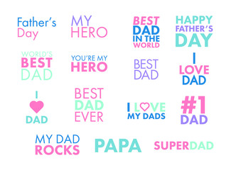 Vector icon set of fathers day text against white background