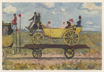 Fototapeta premium Carriage on Rail Wagon. Date: 1830s