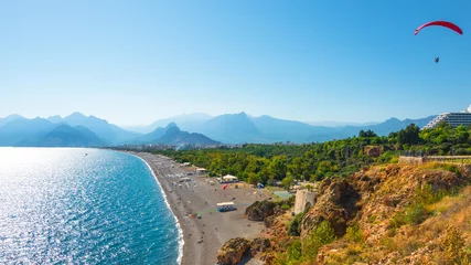 Fotobehang View of Antalya harbor, Mediterranean sea and seacoast, Antalya, Turkey © neurobite