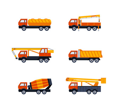Construction Vehicles - modern vector flat design icons set