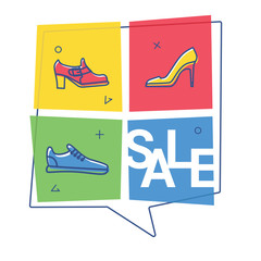 Shoe sale - vector banner full of colors