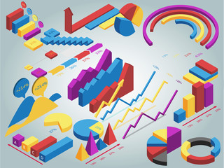 Collection of Isometric isolated information graphics set