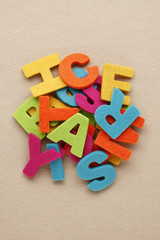 Letters of alphabet made from felt fabric
