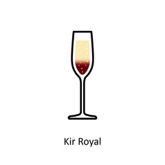 Kir Royal cocktail icon in flat style