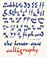 lowercase calligraphy alphabet, at least two alternatives per glyph