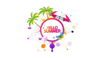 Abstract Summer Decorative Greeting Background Vector Illustration on White.