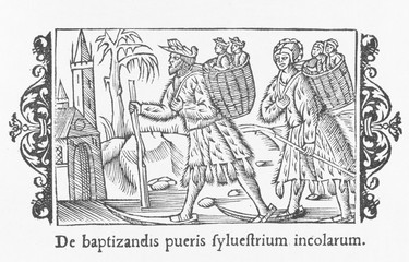 Fototapeta na wymiar Children to Baptism. Date: 1555