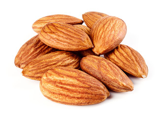 Almond. Group of nuts isolated on white background. Full depth of field.