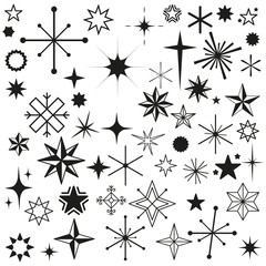 Vector stars sparkles black set symbols

