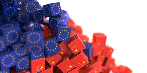 Europe and China relationship, 3d rendering background