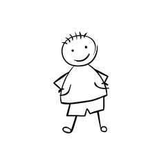 Boy. Man in children's style. Linear black on white