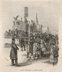 Immigrants land at Castle Garden  New York   . Date: 1884