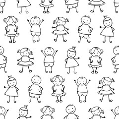 Seamless vector pattern - people in children's style