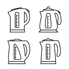 Kettle electric icon. Set of vector teapot icons in line design style