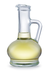 Oil in glass bottle isolated on white background. With clipping path.