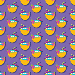 Summer vector seamless pattern with coconut drink