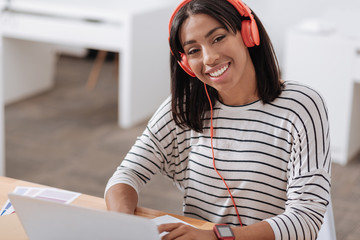 Positive joyful student smiling