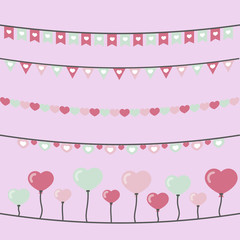 Cute garlands with hearts on pink background