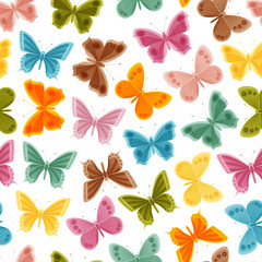 Fototapeta premium Beautiful colorful butterflies on white background. Seamless pattern